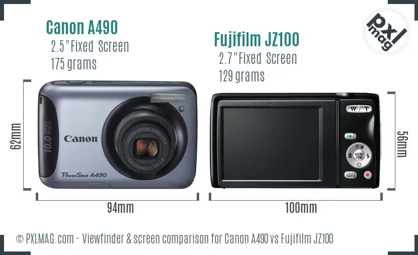 Canon A490 vs Fujifilm JZ100 Screen and Viewfinder comparison Canon A490 vs Fujifilm JZ100 Screen and Viewfinder comparison