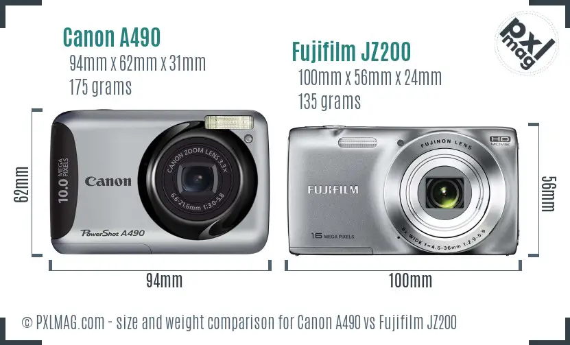 Canon A490 vs Fujifilm JZ200 size comparison