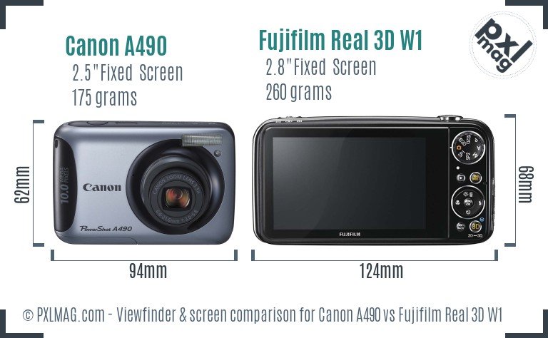 Canon A490 vs Fujifilm Real 3D W1 Screen and Viewfinder comparison