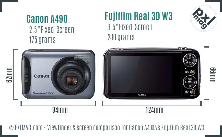 Canon A490 vs Fujifilm Real 3D W3 Screen and Viewfinder comparison