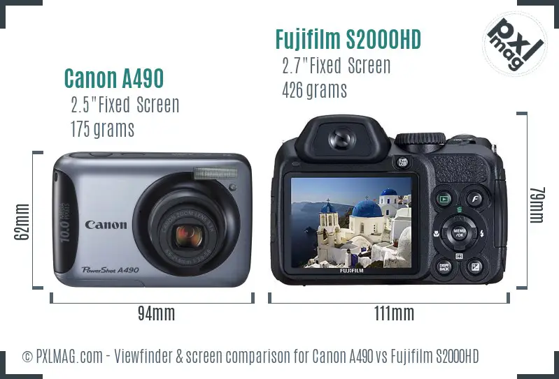 Canon A490 vs Fujifilm S2000HD Screen and Viewfinder comparison