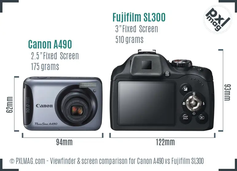 Canon A490 vs Fujifilm SL300 Screen and Viewfinder comparison