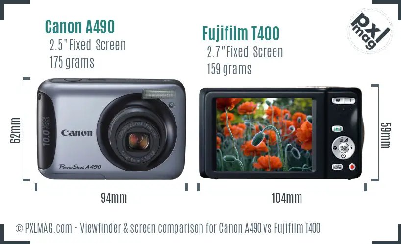 Canon A490 vs Fujifilm T400 Screen and Viewfinder comparison