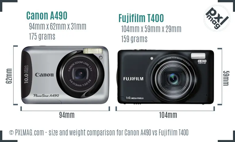 Canon A490 vs Fujifilm T400 size comparison