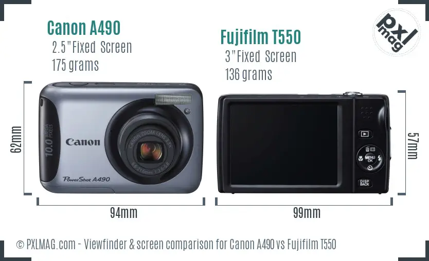 Canon A490 vs Fujifilm T550 Screen and Viewfinder comparison