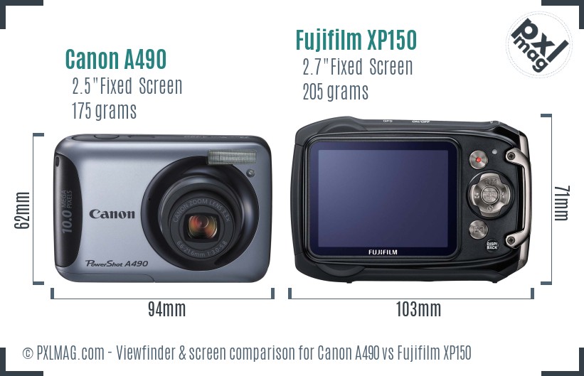 Canon A490 vs Fujifilm XP150 Screen and Viewfinder comparison