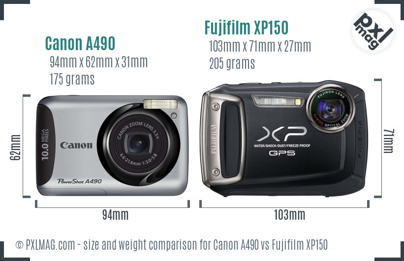 Canon A490 vs Fujifilm XP150 size comparison Canon A490 vs Fujifilm XP150 size comparison