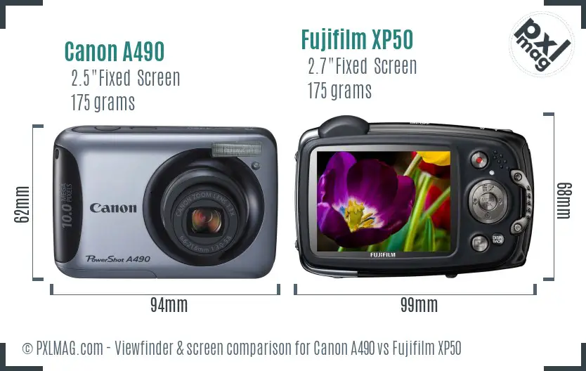 Canon A490 vs Fujifilm XP50 Screen and Viewfinder comparison Canon A490 vs Fujifilm XP50 Screen and Viewfinder comparison