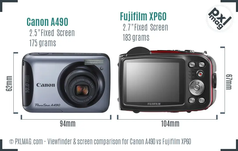 Canon A490 vs Fujifilm XP60 Screen and Viewfinder comparison