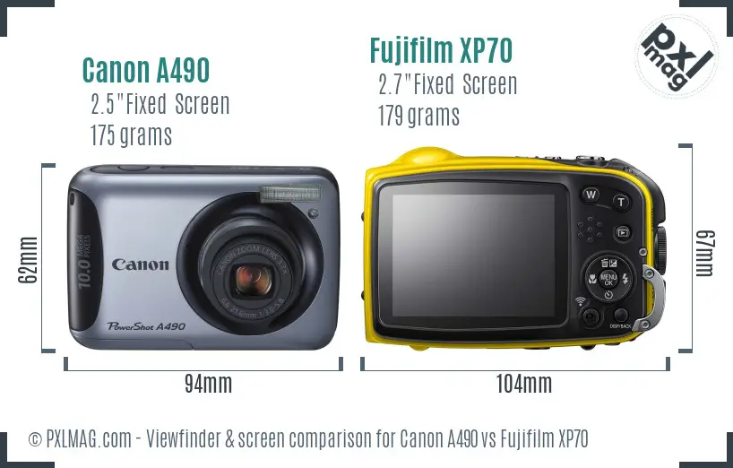 Canon A490 vs Fujifilm XP70 Screen and Viewfinder comparison