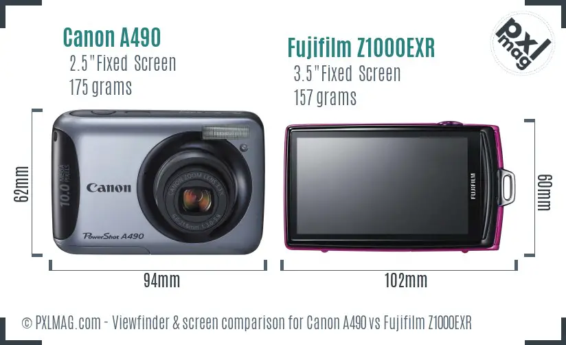 Canon A490 vs Fujifilm Z1000EXR Screen and Viewfinder comparison
