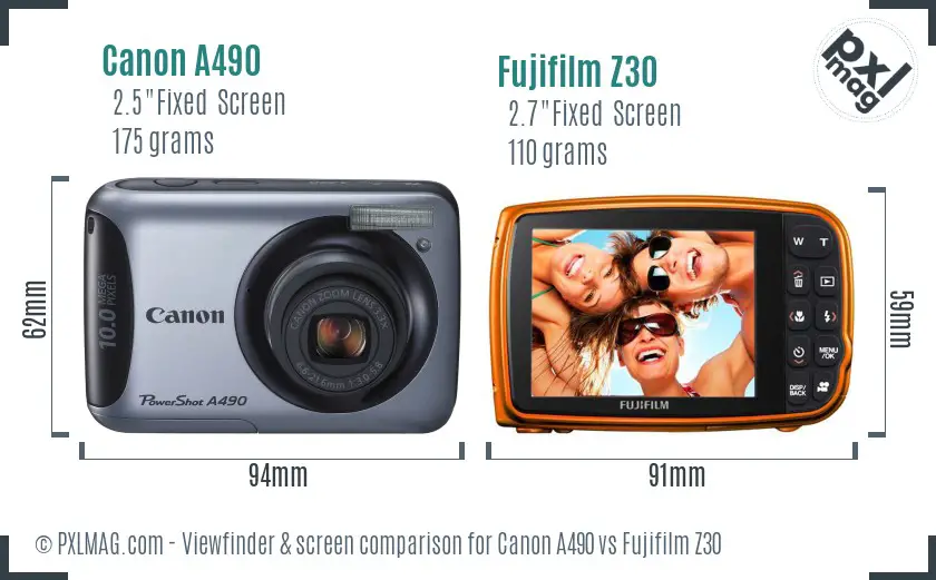 Canon A490 vs Fujifilm Z30 Screen and Viewfinder comparison
