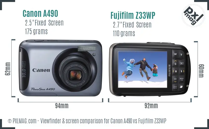 Canon A490 vs Fujifilm Z33WP Screen and Viewfinder comparison