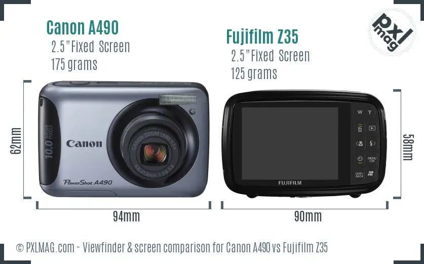 Canon A490 vs Fujifilm Z35 Screen and Viewfinder comparison