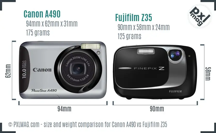 Canon A490 vs Fujifilm Z35 size comparison