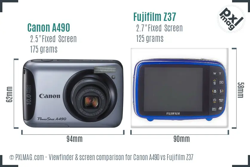 Canon A490 vs Fujifilm Z37 Screen and Viewfinder comparison