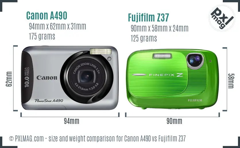 Canon A490 vs Fujifilm Z37 size comparison