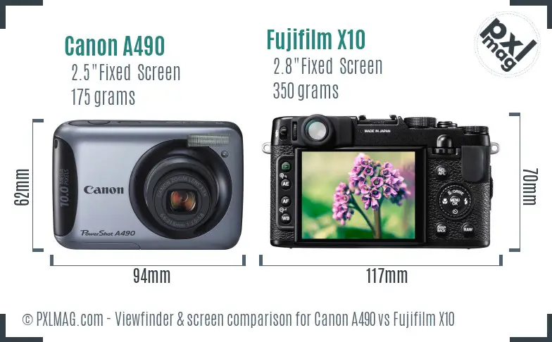Canon A490 vs Fujifilm X10 Screen and Viewfinder comparison Canon A490 vs Fujifilm X10 Screen and Viewfinder comparison