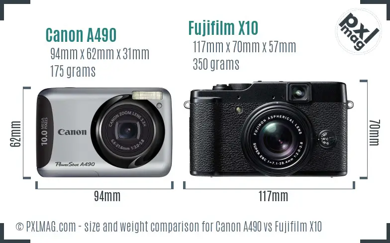 Canon A490 vs Fujifilm X10 size comparison Canon A490 vs Fujifilm X10 size comparison