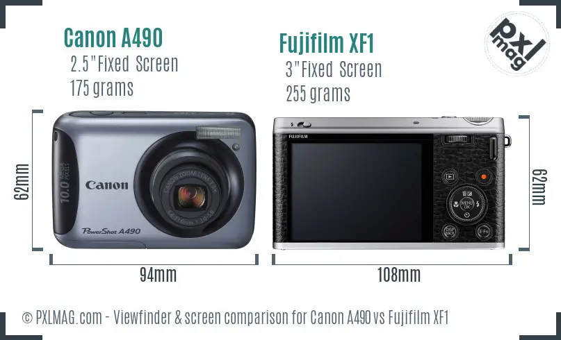 Canon A490 vs Fujifilm XF1 Screen and Viewfinder comparison