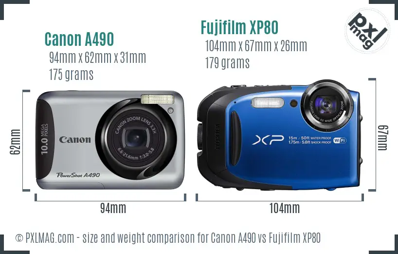 Canon A490 vs Fujifilm XP80 size comparison Canon A490 vs Fujifilm XP80 size comparison