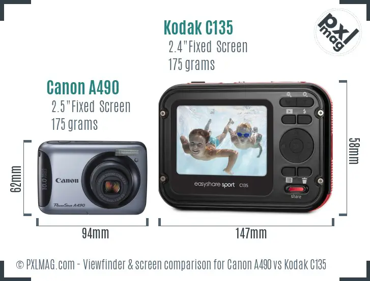 Canon A490 vs Kodak C135 Screen and Viewfinder comparison Canon A490 vs Kodak C135 Screen and Viewfinder comparison