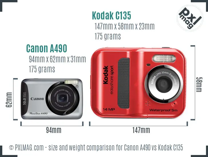 Canon A490 vs Kodak C135 size comparison Canon A490 vs Kodak C135 size comparison