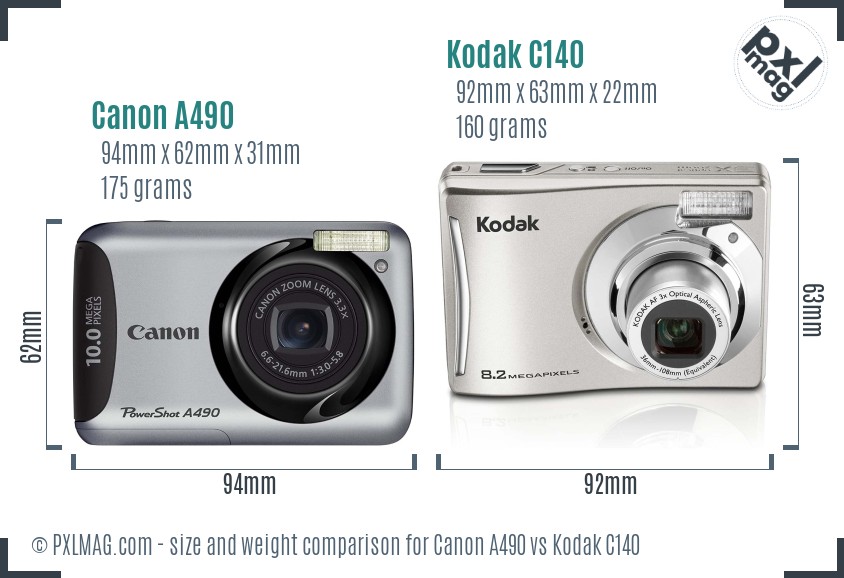 Canon A490 vs Kodak C140 size comparison Canon A490 vs Kodak C140 size comparison