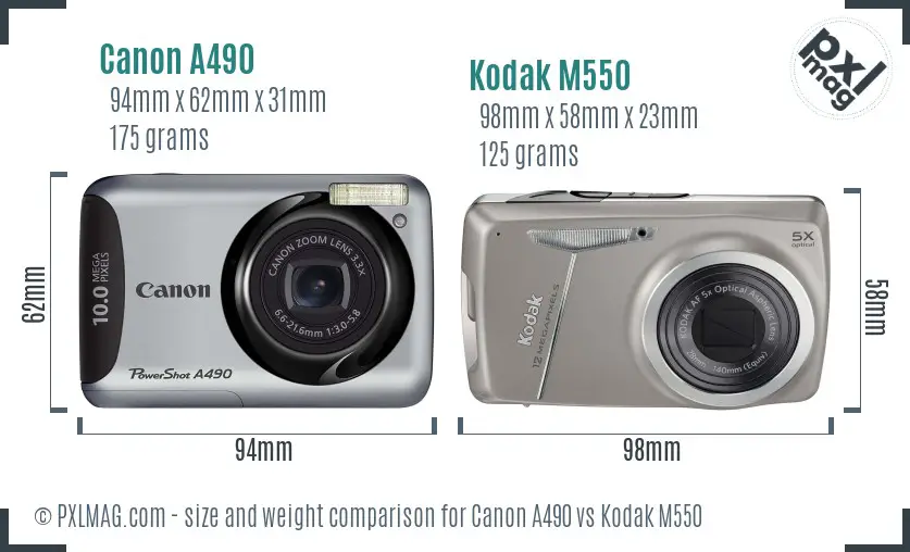 Canon A490 vs Kodak M550 size comparison