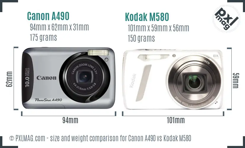 Canon A490 vs Kodak M580 size comparison