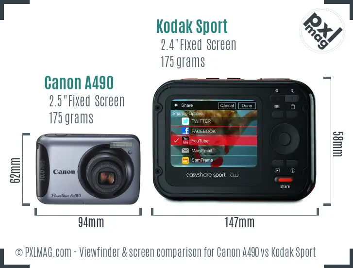 Canon A490 vs Kodak Sport Screen and Viewfinder comparison Canon A490 vs Kodak Sport Screen and Viewfinder comparison