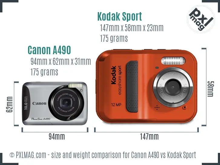 Canon A490 vs Kodak Sport size comparison Canon A490 vs Kodak Sport size comparison