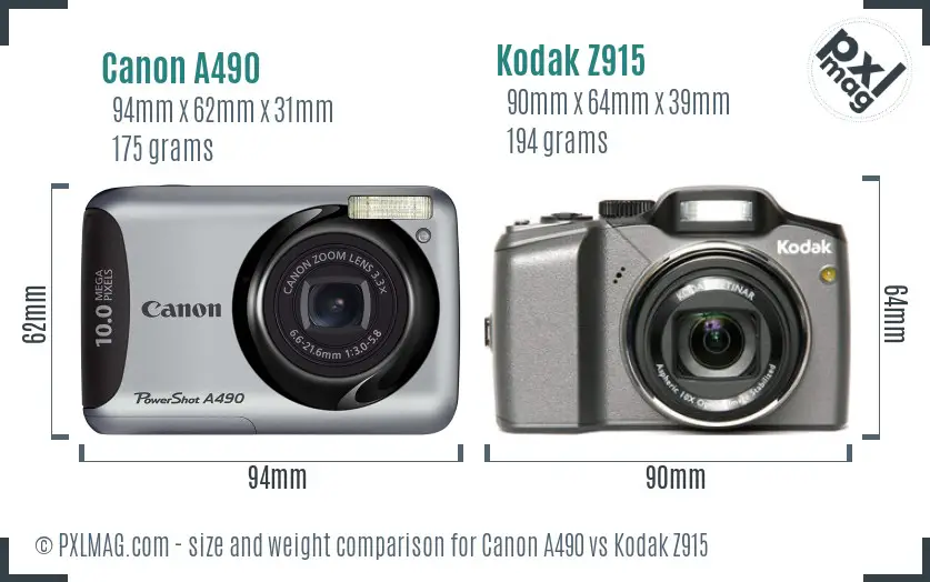 Canon A490 vs Kodak Z915 size comparison