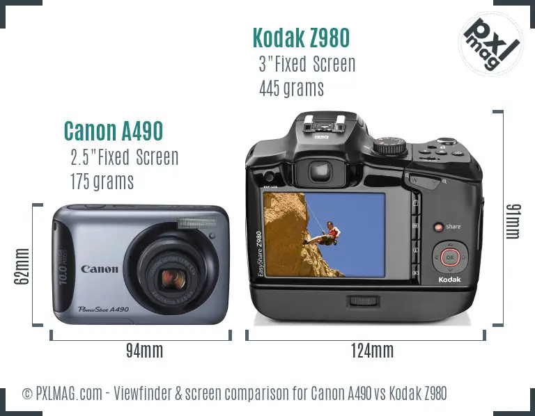 Canon A490 vs Kodak Z980 Screen and Viewfinder comparison