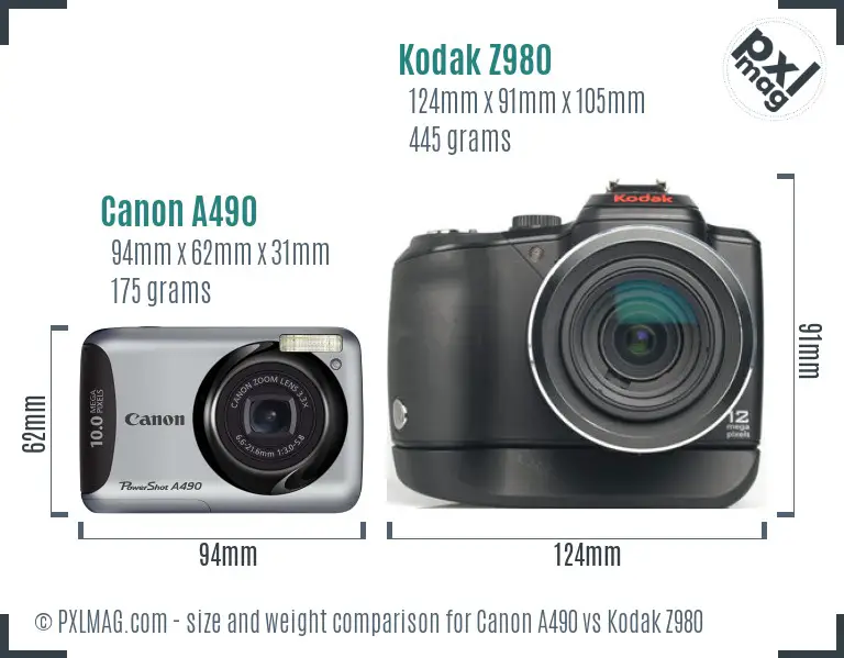 Canon A490 vs Kodak Z980 size comparison