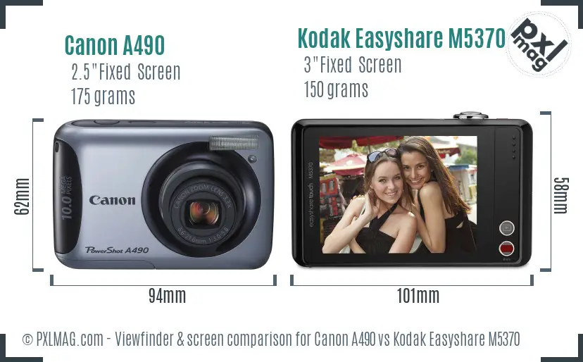 Canon A490 vs Kodak Easyshare M5370 Screen and Viewfinder comparison