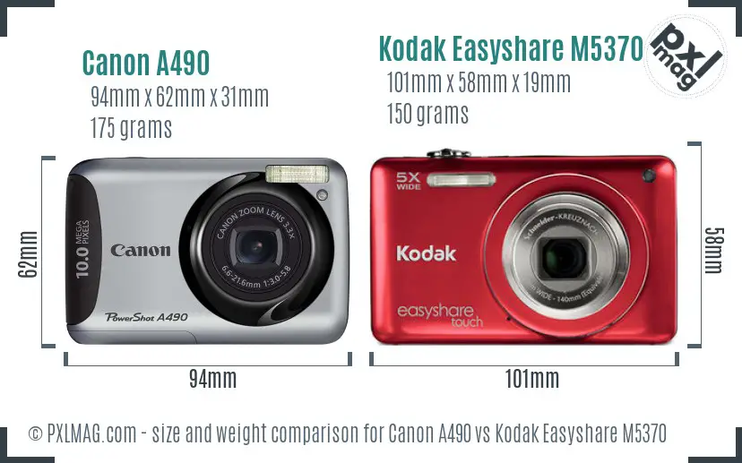 Canon A490 vs Kodak Easyshare M5370 size comparison