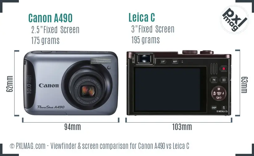 Canon A490 vs Leica C Screen and Viewfinder comparison