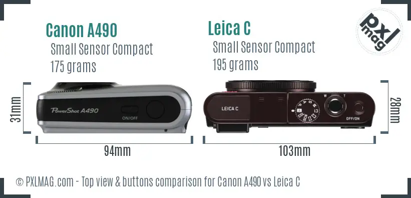 Canon A490 vs Leica C top view buttons comparison