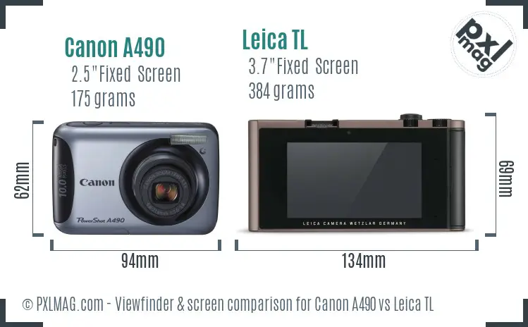 Canon A490 vs Leica TL Screen and Viewfinder comparison