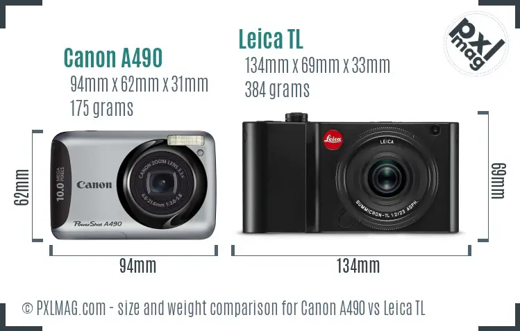Canon A490 vs Leica TL size comparison