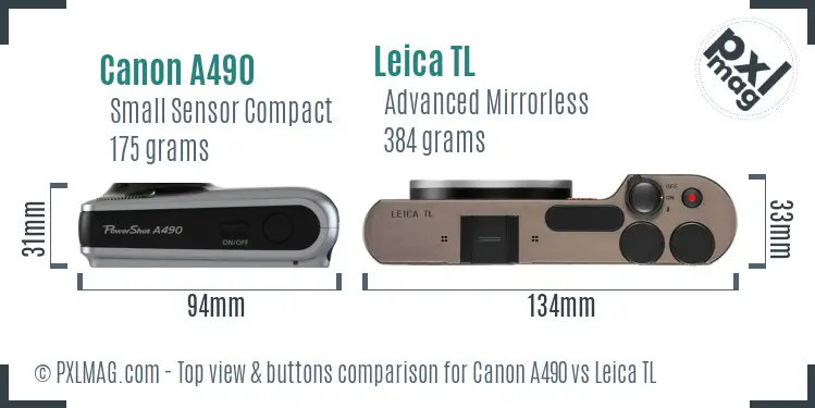Canon A490 vs Leica TL top view buttons comparison