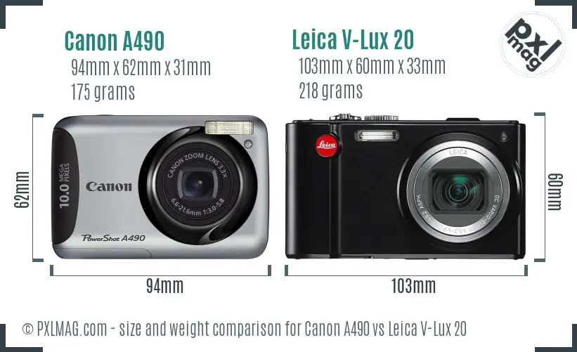 Canon A490 vs Leica V-Lux 20 size comparison