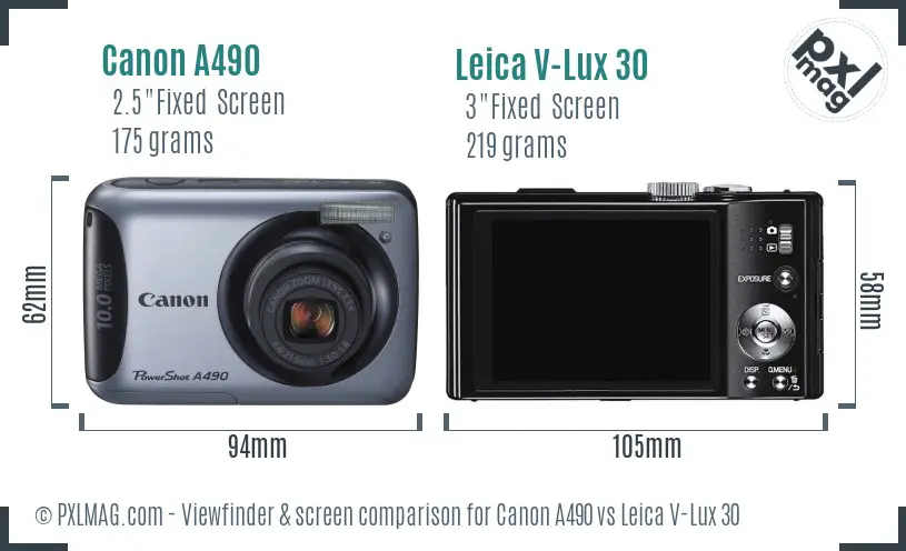 Canon A490 vs Leica V-Lux 30 Screen and Viewfinder comparison