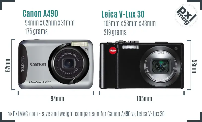 Canon A490 vs Leica V-Lux 30 size comparison