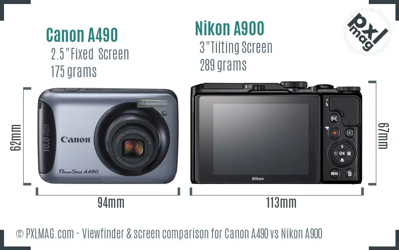 Canon A490 vs Nikon A900 Screen and Viewfinder comparison