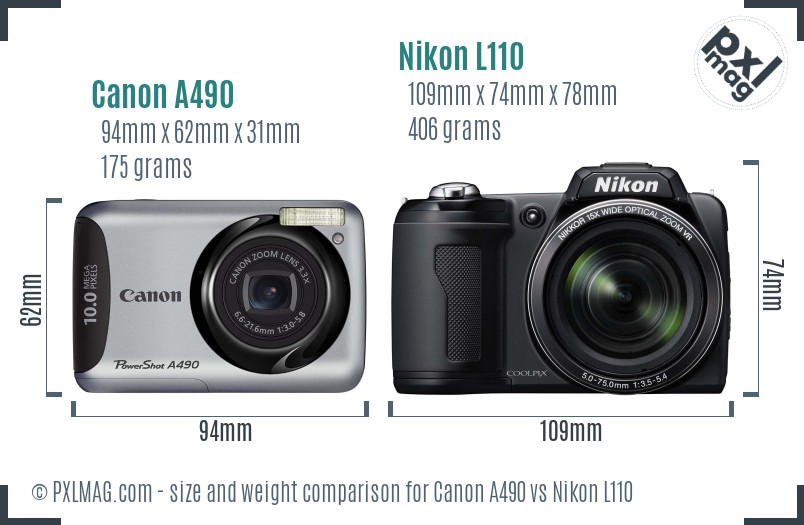 Canon A490 vs Nikon L110 size comparison Canon A490 vs Nikon L110 size comparison