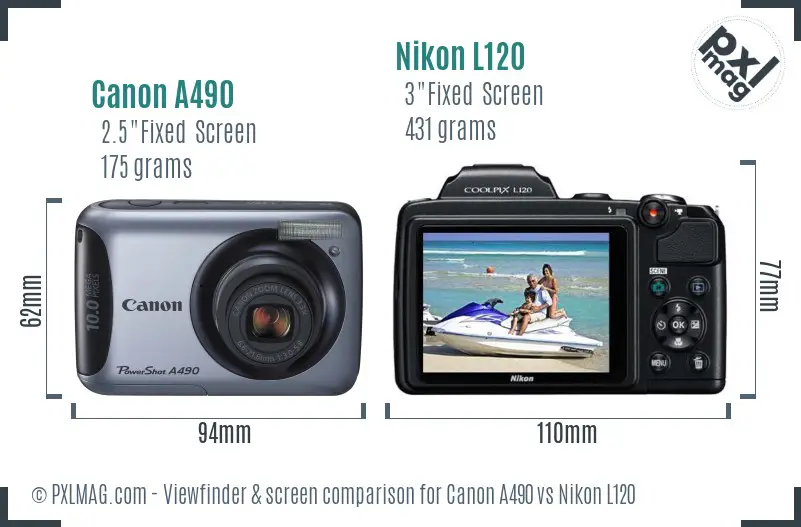 Canon A490 vs Nikon L120 Screen and Viewfinder comparison