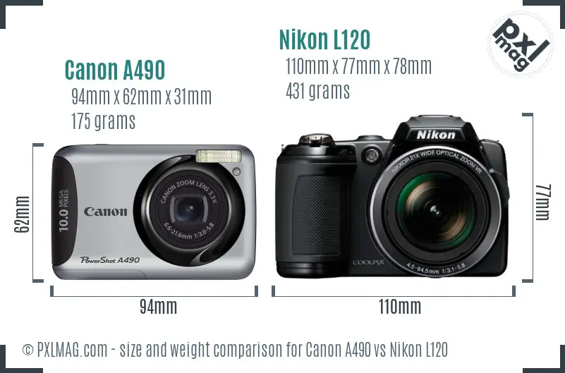 Canon A490 vs Nikon L120 size comparison