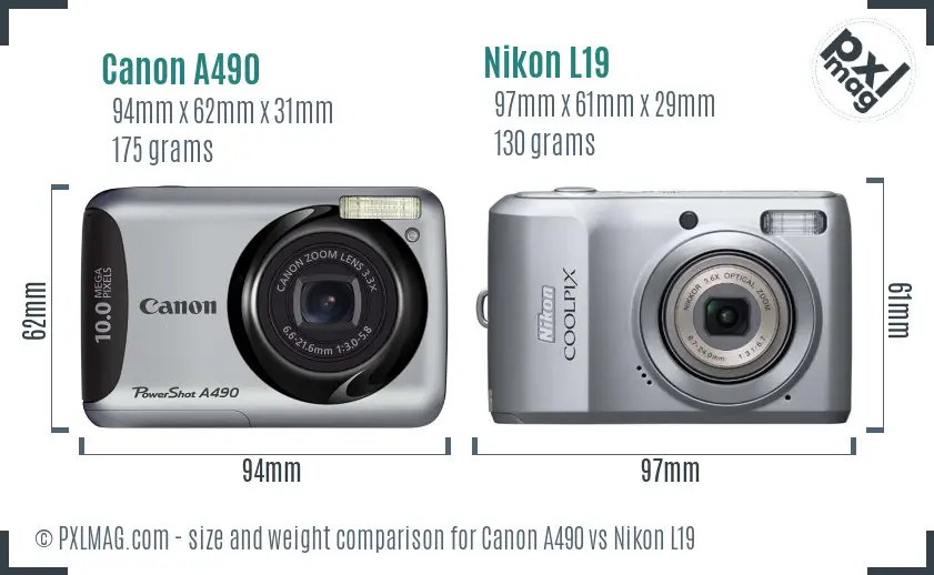 Canon A490 vs Nikon L19 size comparison Canon A490 vs Nikon L19 size comparison
